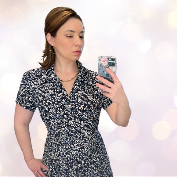 La Belle Dresses & Skirts - Vintage 1990s Y2K Grunge Navy Floral Maxi Dress size Medium